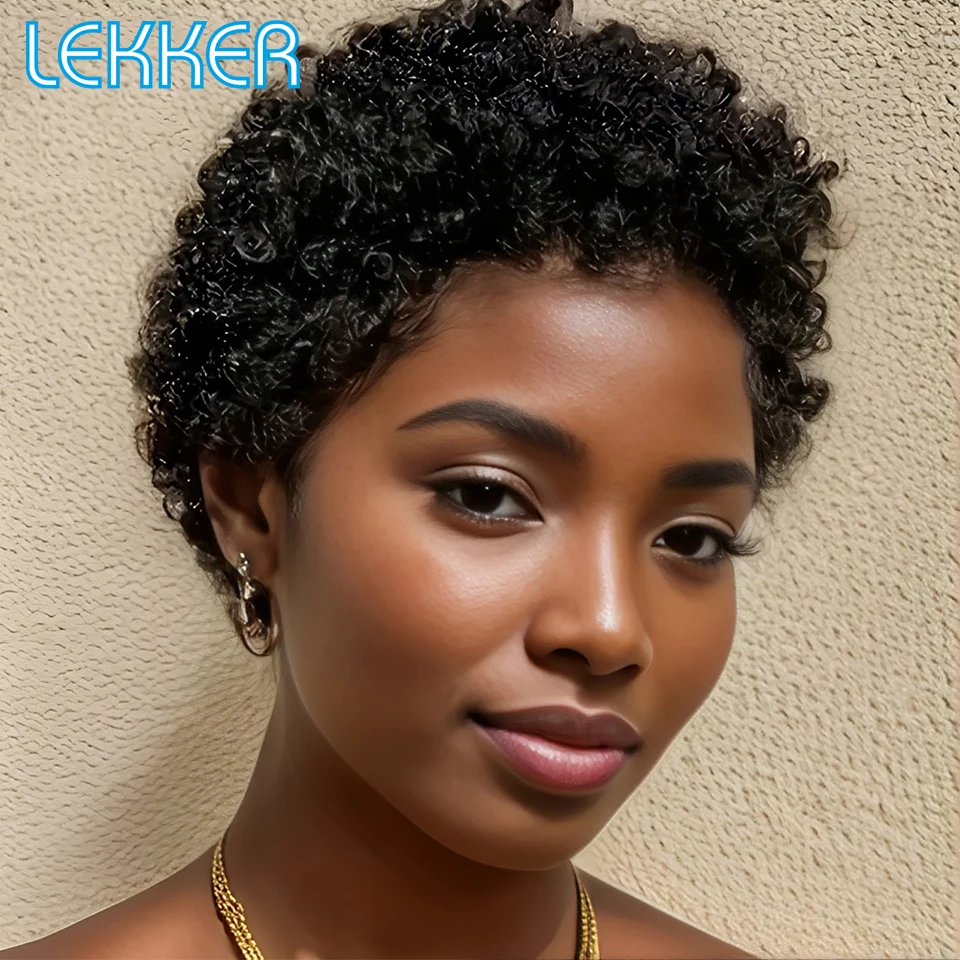

Lekker Clearance Короткие вьющиеся волосы в стиле пикси Боб 100% парики из натуральных волос для женщин Бразильские волосы Remy Полностью машинного производства Бесклеевые парики