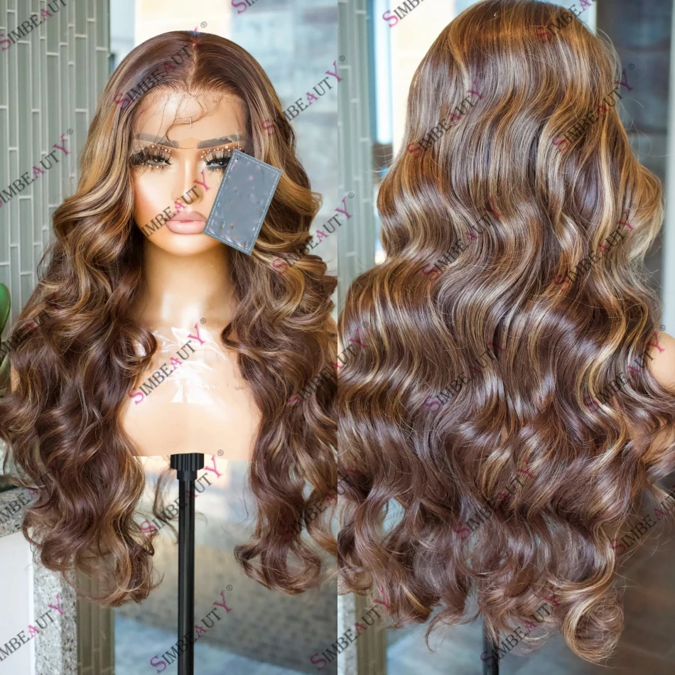 Brown Blonde Balayage Body Wave Human Hair 13X6 Lace Front Wig for Women Glueless U Part Wig 200 Density Peruvian Remy Hair Wig