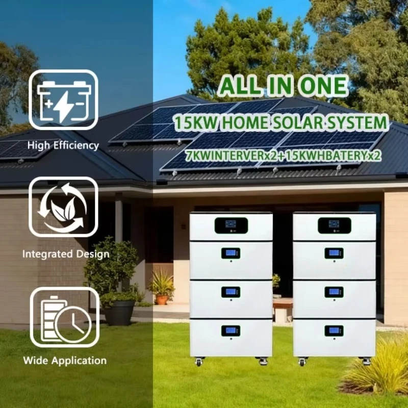15KW Solar Power System Kit, Stacked Inverter Lithium Battery All-in-one Solar System with Solar Panels