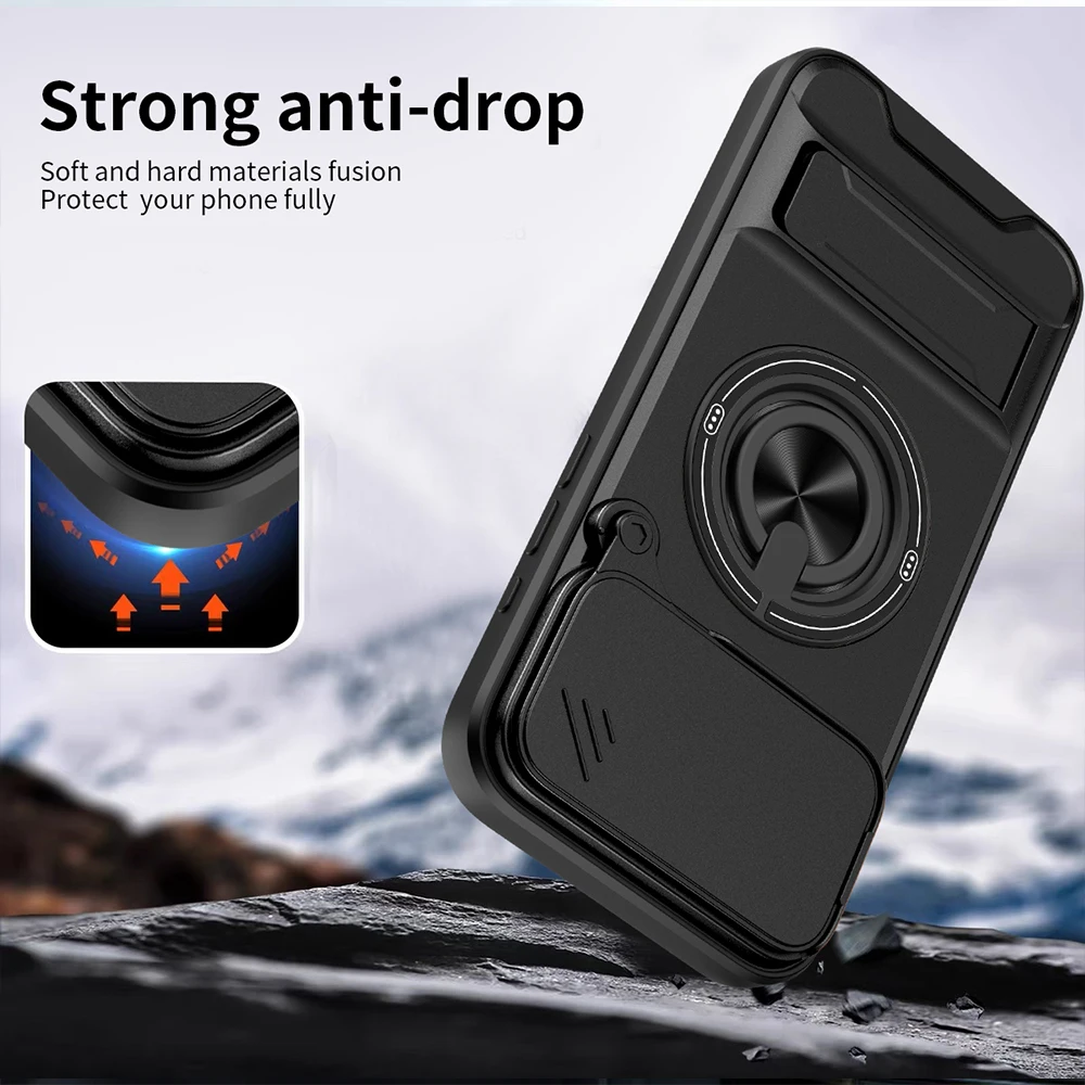 Rugged Shockproof Funda for iPhone 17 Pro Max / 17 Air 16 Plus Case Armor Rotatable Camera Lens Cover Ring Stand Capa Funda
