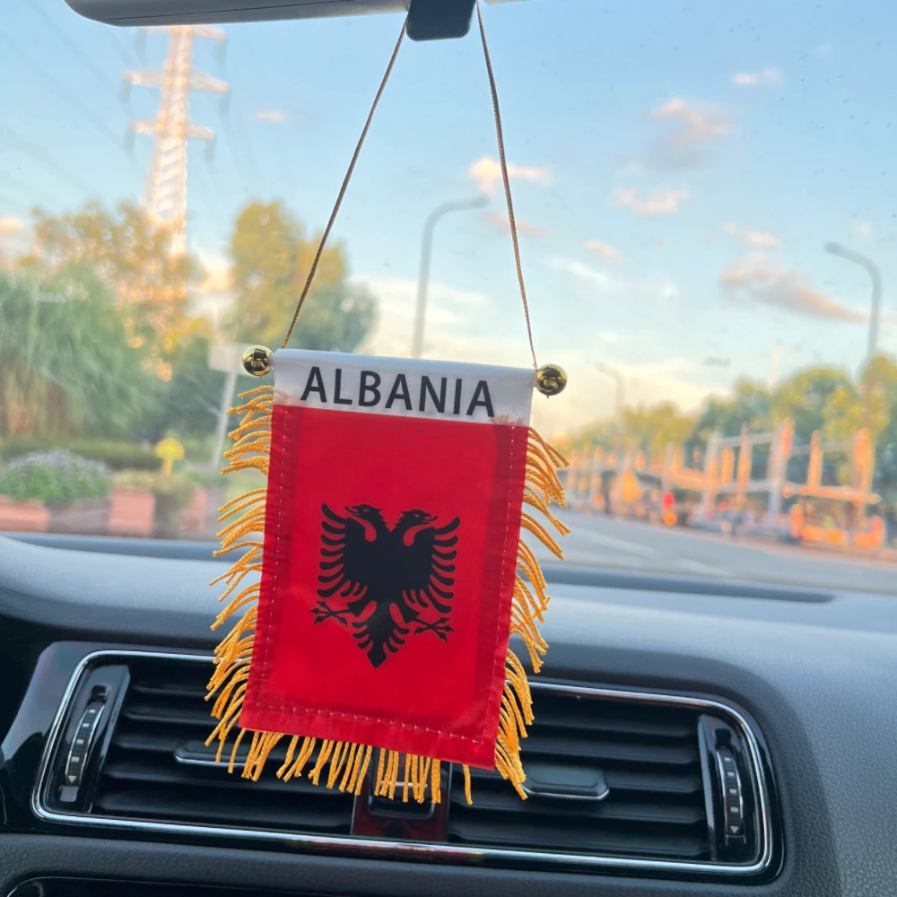 Bandera de Albania, 14x10, eventos deportivos, bandera de Albania, banderas colgantes para ventanas de coche
