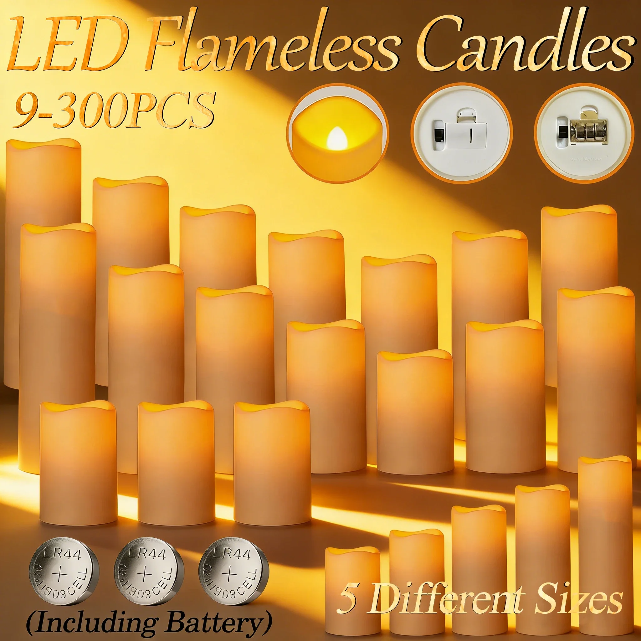 300-9Pcs Artificial Candles Led Candles for Wedding Candle LED Flickering Candle for Table Centerpiece Candlelight Concert