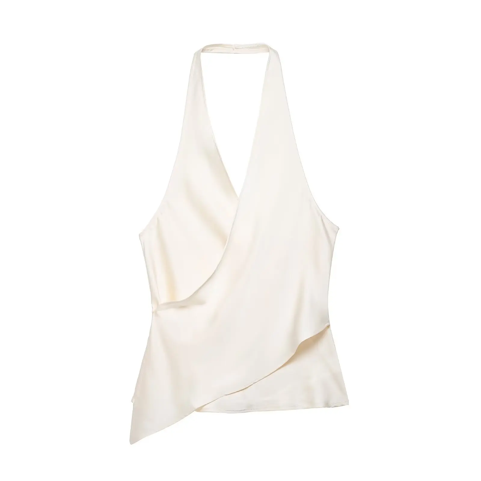HH Damen Sommer Satin Neckholder-Top Damen Wickel-Bluse mit V-Ausschnitt und Rückenbindung Asymmetrische Bluse Niedliche Alltags- Urlaubs- und Geschäftskleidung – Detail 22