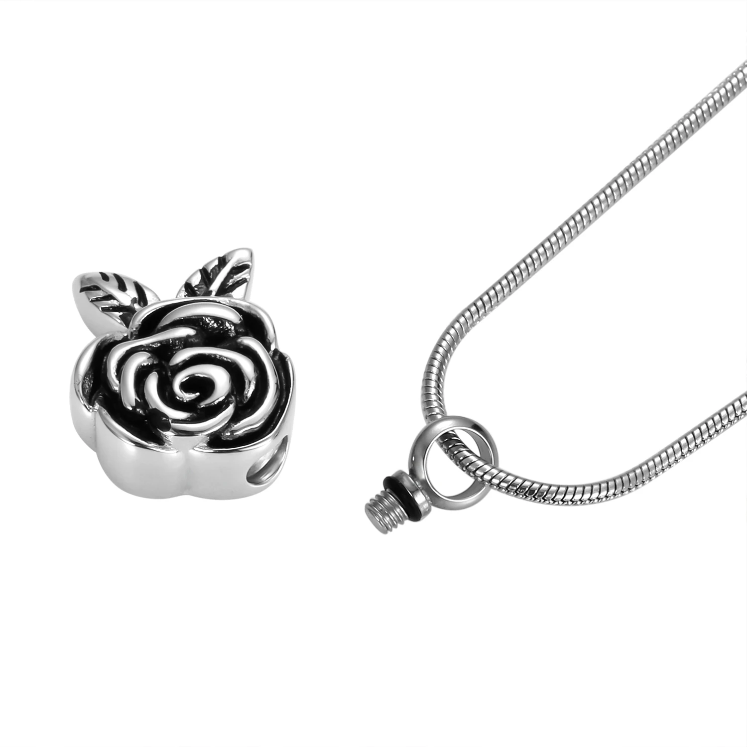 Rose Memorial Cremation Necklace - Stainless Steel Urn Jewelry for Human Ashes, Keepsake Pendant to Honor Loved Ones