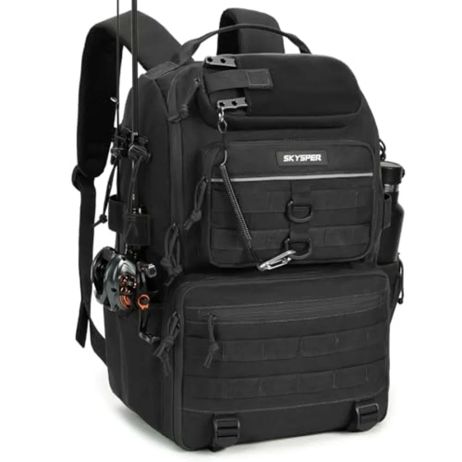 

Tackle Backpack Fishing Bags with Rod Holder 40L Water-Resistant Tackle Box Storage Bag for Fishing Gear Lures