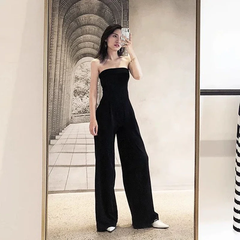 

Women Runway Wide Leg Jumpsuits 2024 Fashion Elegant Strapless Long Rompers Jumpsuit Sexy Black Bodycon Bodysuit