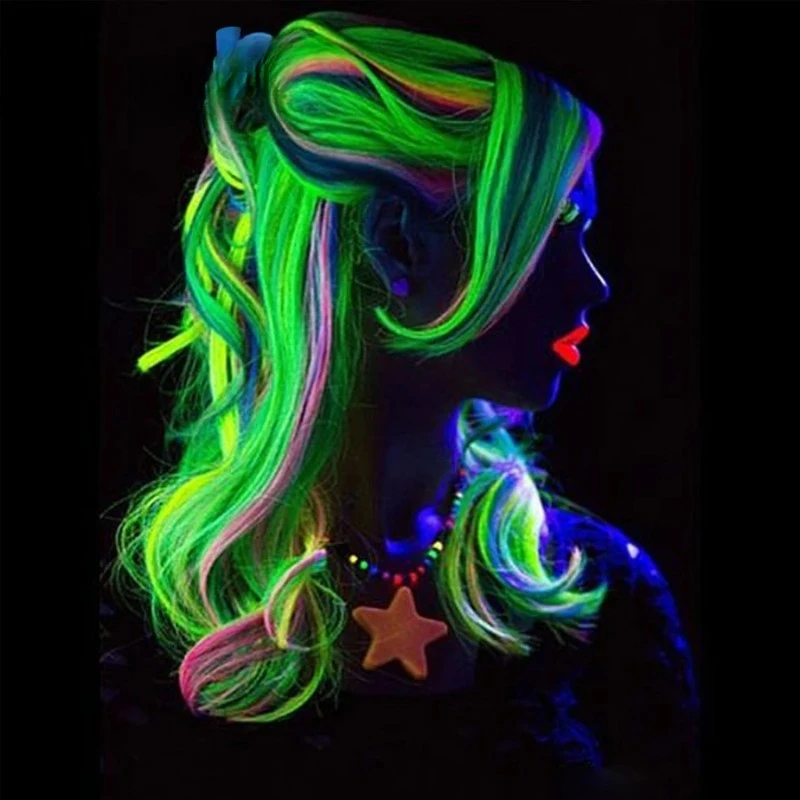 11 clip invisibili per capelli sintetici arcobaleno fluorescente che si illuminano al buio per feste da donna