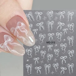3D Nail Sticker Bowknot Long Silk Ribbon Flower Self-Adhesive Sliders Nail Art Decoration Decals DIY Manicure Accesories New