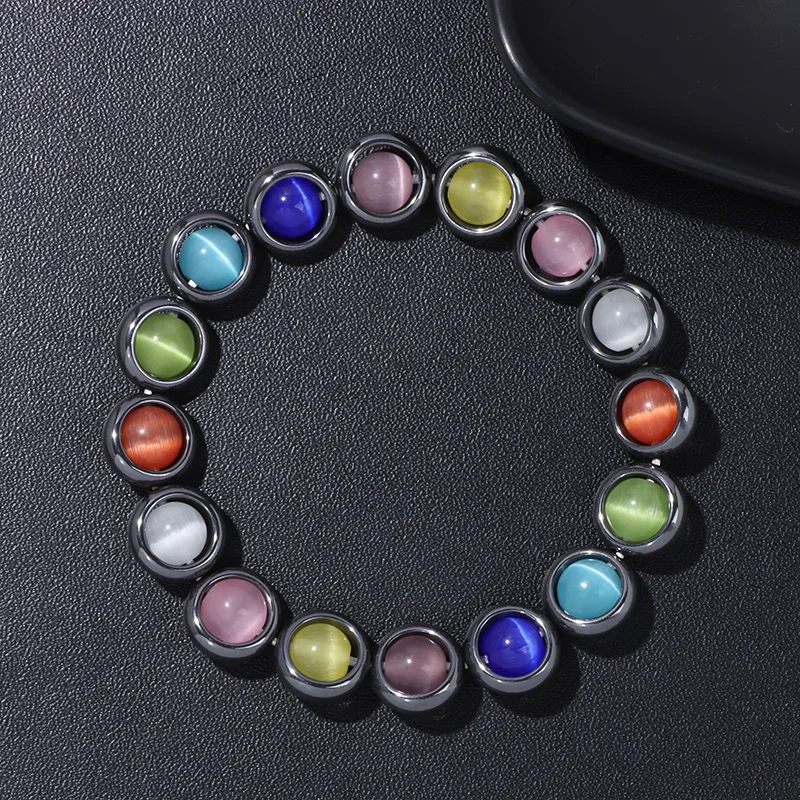 Natural Stone Bracelet Colourful Cat Eye Opal Beads Bracelets Women Men Black Hematite Beaded Bracelet Health Protection Jewelry