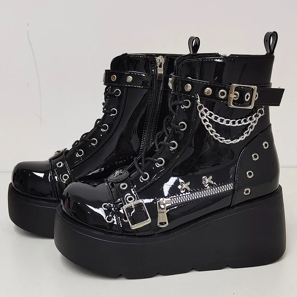 New Gothic Style Platform Vampire Cosplay Women Mid-calf Boots 2024 Winter Wedges Comfy Women Motorcycle Boots Shoes