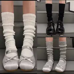 Matte Pink Cotton Knitting Long Socks Stockings Autumn Winter Warm Knees Socks Japanese Fashion School Girl Crew Socks Stockings