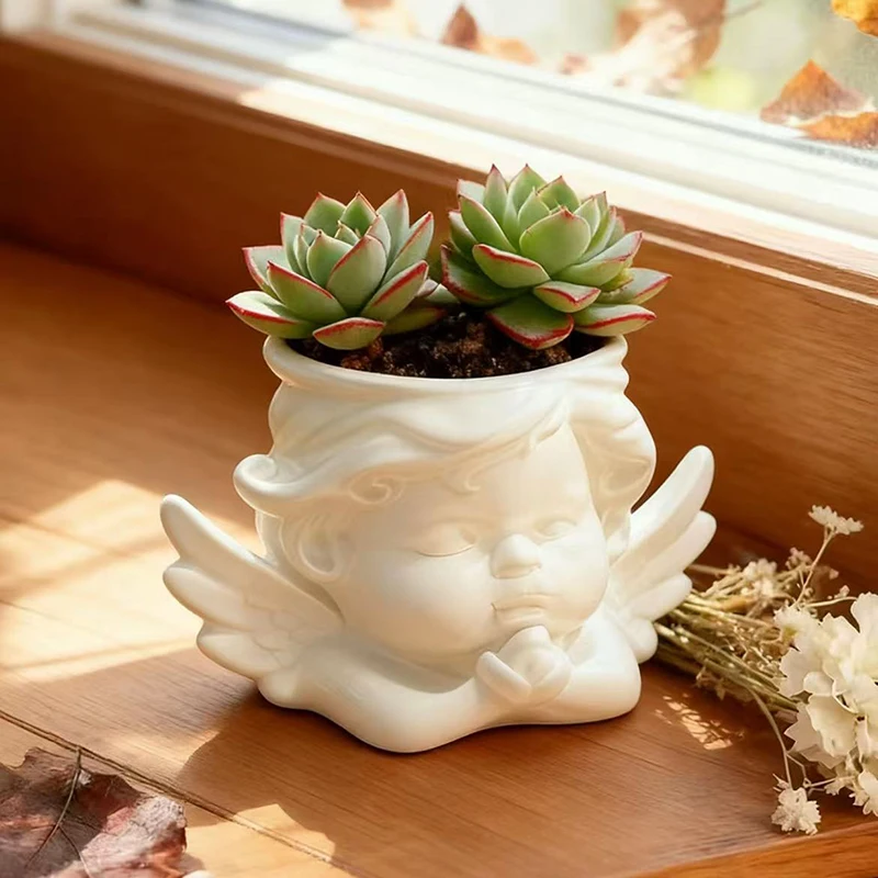 Cute Little Angel Flowerpot Green Potted Plants Container Home Courtyard Garden Decoration Resin Handicrafts Ornament