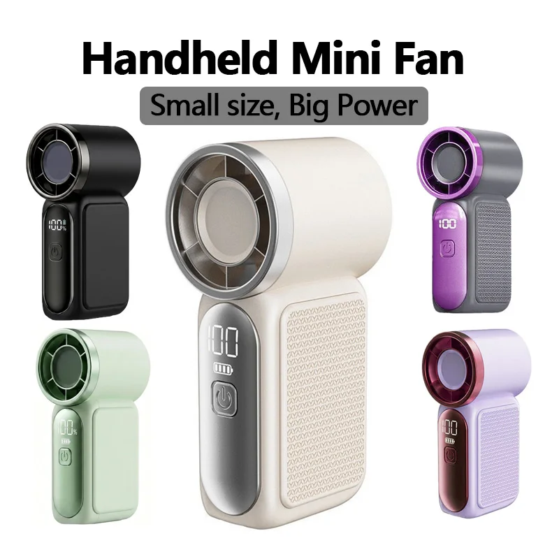 High Speed Handheld Mini Fan Portable Handheld 5 Speed Adjust Type C Rechargeable Fan Digital Display Desktop Fan Outdoor