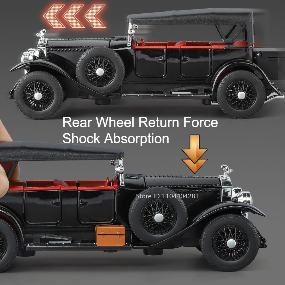 1:32 Rolls-Royce Phantom I ‌   Model samochodu Cullinan, odlewany ze stopu, z dźwiękiem i światłem, napęd pull-back, otwierane drzwi, klasyczny samochód, dekoracja domu, ozdoby.