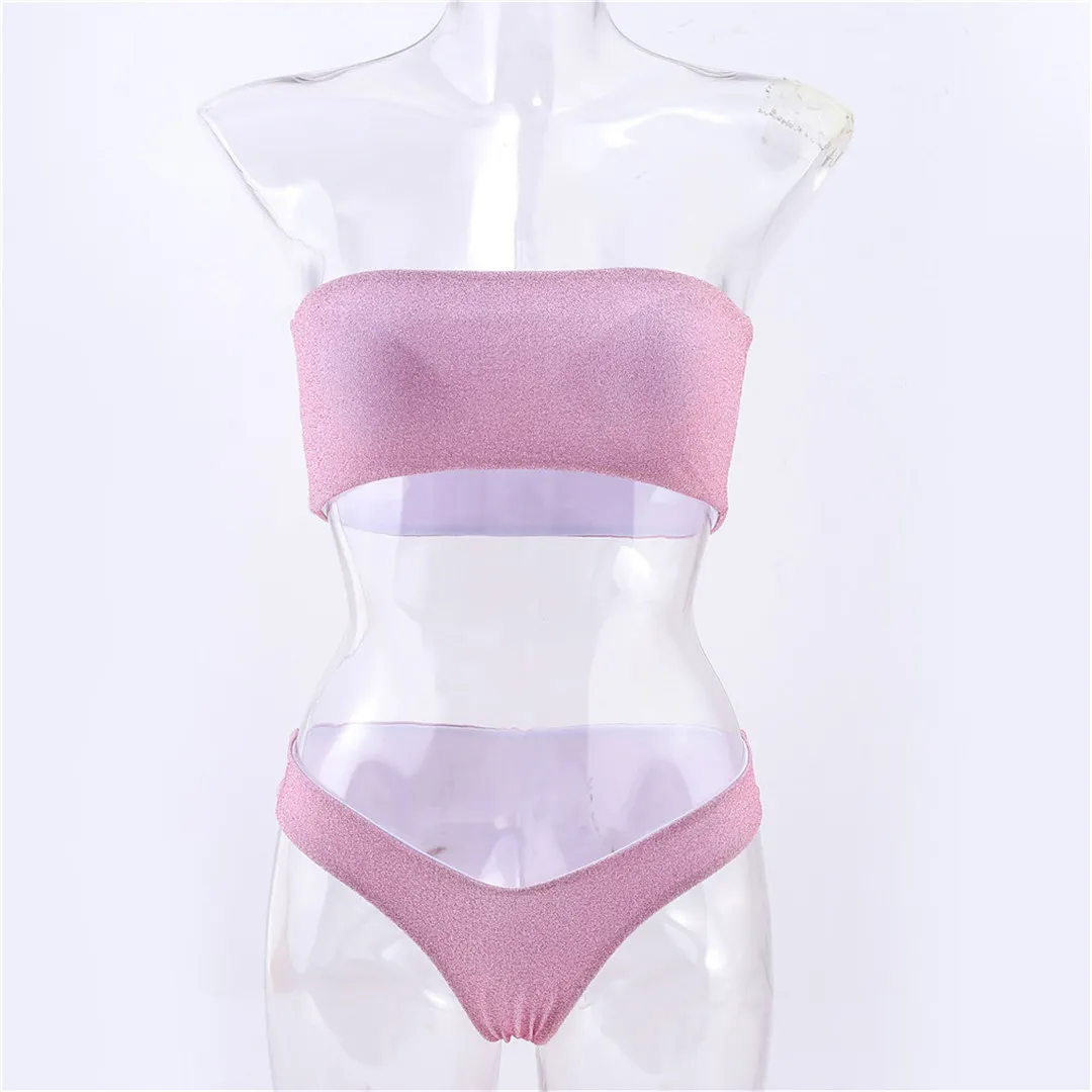 Glitzernder, funkelnder, trägerloser Bikini, Damen-Badeanzug, zweiteiliges Bikini-Set, Bandeau-Badeanzug, Badebekleidung, Badeanzug, Modell V2236. – Detail 23