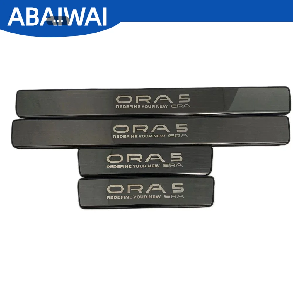 4pcs/set Brushed Black Titanium For GWM ORA5 ORA 5 2025 2026 2027 Door Sill Scuff Plate Cover Stainless Steel Interior Auto Acce