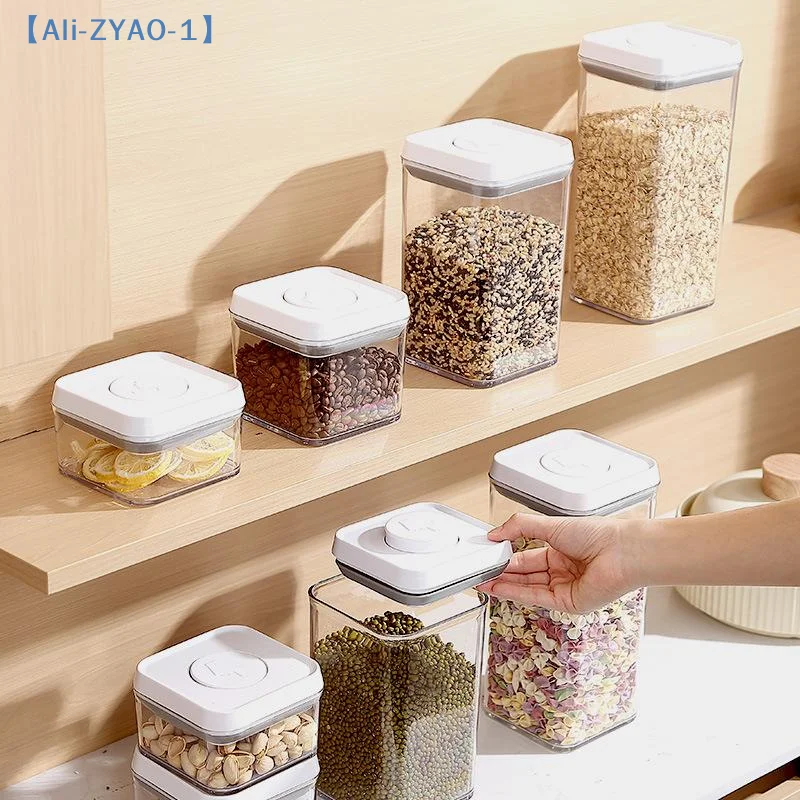 【ZYAO-1】1Pcs Cereal Container Kitchen Press-down Airtight Jars Clear Stackable Jar For Rice Grain Home Bakers Pantry Organizers