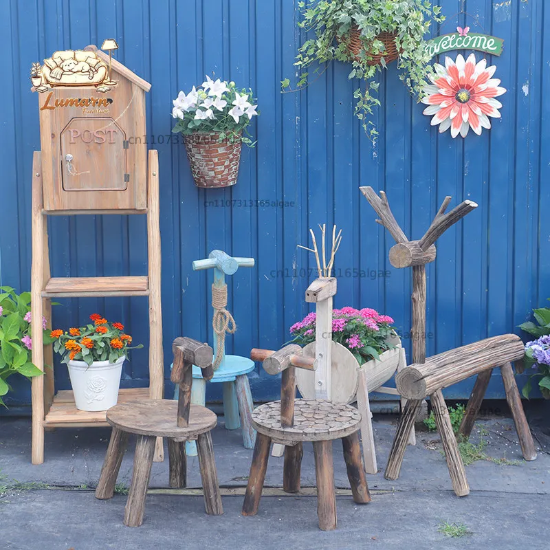Solid wood head deer stool mailbox, flower pot creative flower box courtyard balcony garden arrangement window kindergarten
