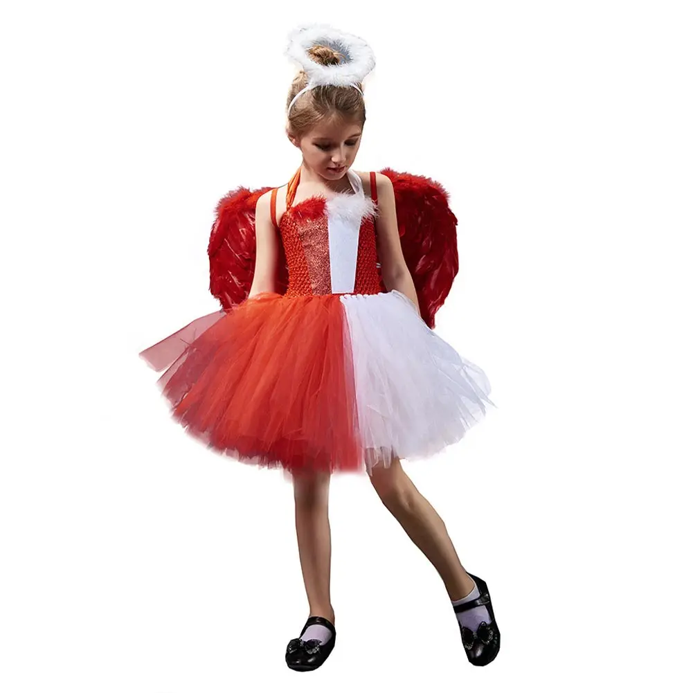 Vestido de Cosplay de Ángel para niñas, tutú, tocado, falda, trajes de fantasía para niños, traje de fiesta de Carnaval de Halloween