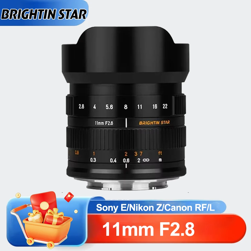 

Полнокадровый объектив Brightin Star 11 мм F2.8 с ручной фокусировкой «рыбий глаз» 180 ° Сверхширокоугольный премьер-объектив для портретной фотографии с пейзажем