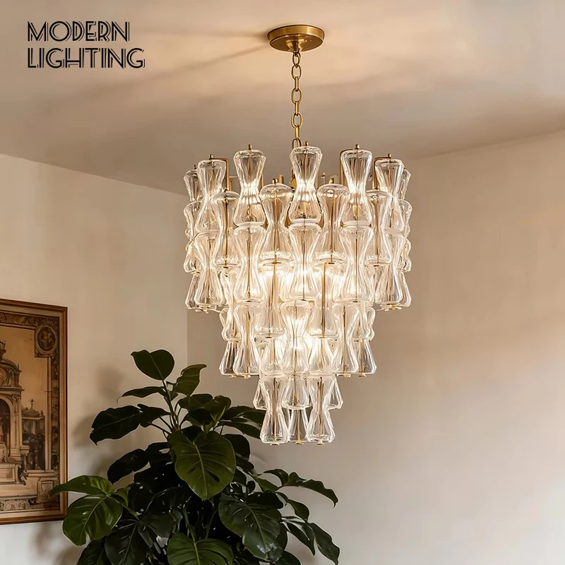Vintage Luxury Glass Led Chandelier for Living Room Villa Foyer French Murano Colorful Hourglass Glass Pendant Light Home Decor