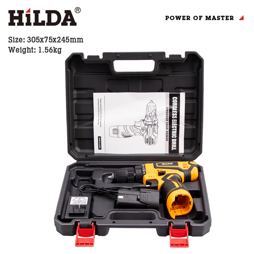 HILDA Multi Electric Drill 12V 16.8V 21V Cordless Drill Electric Screwdriver Mini Wireless Power Driver DC Lithium-Ion Battery