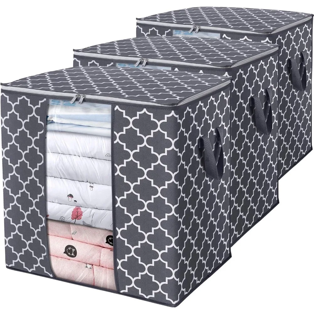

Storage Bags [3 Pack/100L] Large Blanket Clothes Organization and Storage Containers for Comforters,Bedding, Foldable Organizer