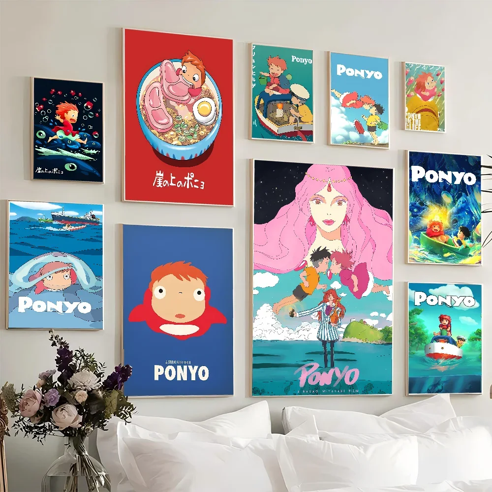 1PC P-Ponyo On Cliff By The Sea Poster Film Sticky Poster Retro Kraft Papier Aufkleber Zimmer Bar Cafe ästhetische Kunst Wand Malerei