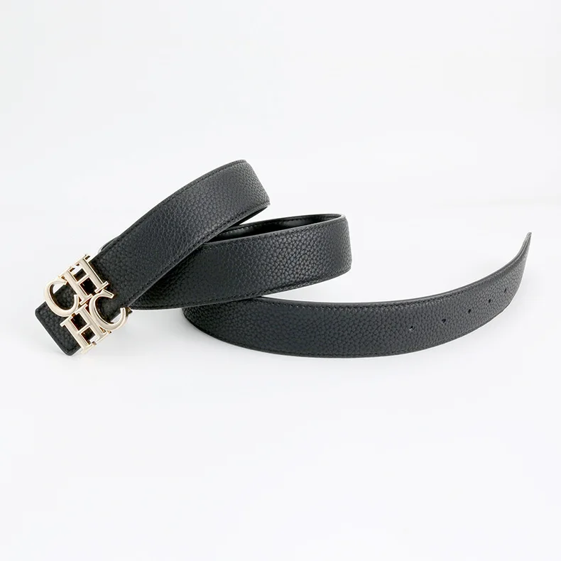 

Men's Belt. 3.8cm Width. Fashionable Plain and Lychee Texture. Simple and Versatile. Letter 'CH' Buckle