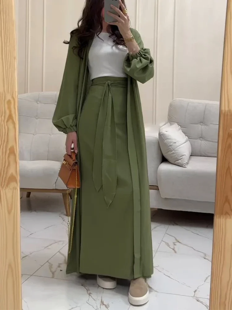 

Ид женская Абая с юбкой комплект из 2 предметов мусульманский Дубай Vestidos Largos вечерние кафтан Джалабия Рамадан кафтан арабская длинная юбка 2026