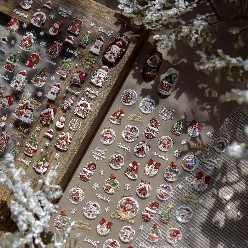 عيد الميلاد رسومات أظافر ملصقات الشتاء حالمة ندفة الثلج ثلج شجرة عيد الميلاد الأظافر اكسسوارات لاصق تنقش مانيكير الشارات #1