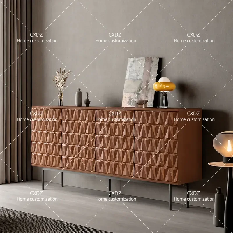Medieval Solid Wood Carved Dining Side Cabinet Villa Living Room Storage Four Door Shoe Cabinet Simple Modern Entrance