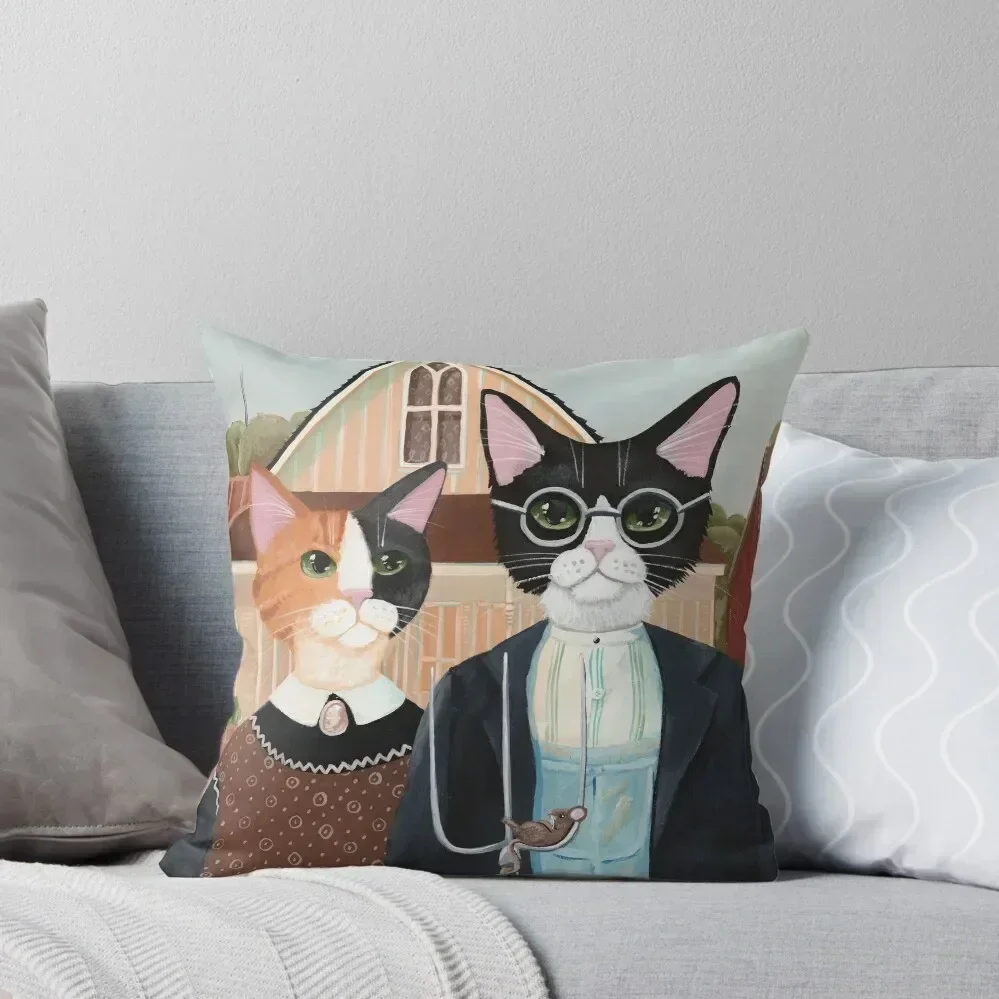 

Ameowican Gothic Calico and Tuxedo Cat Throw Pillow ornamental pillows for living room Custom Cushion pillow