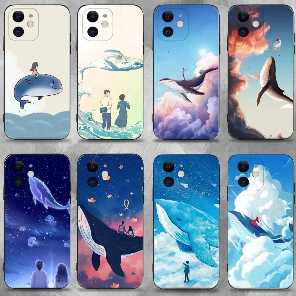 

Simple Whale Lovers Couple Phone Case For iPhone 16,15,14,13,12,11 Plus,Pro Max,XS,X,XR,SE,Mini,8,7,Soft Silicone Black Cover
