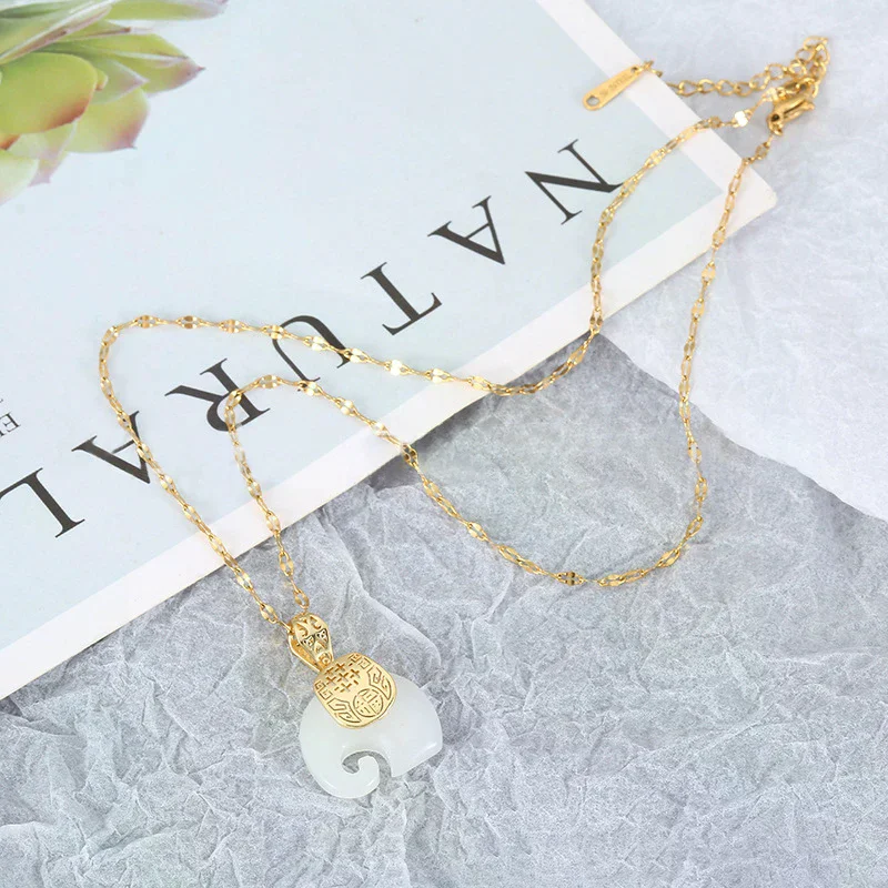 2021 Vintage White Hetian Jade Elephant Pendant Plated Chain Necklace Choker Jewelry Making DIY Craft Accessories