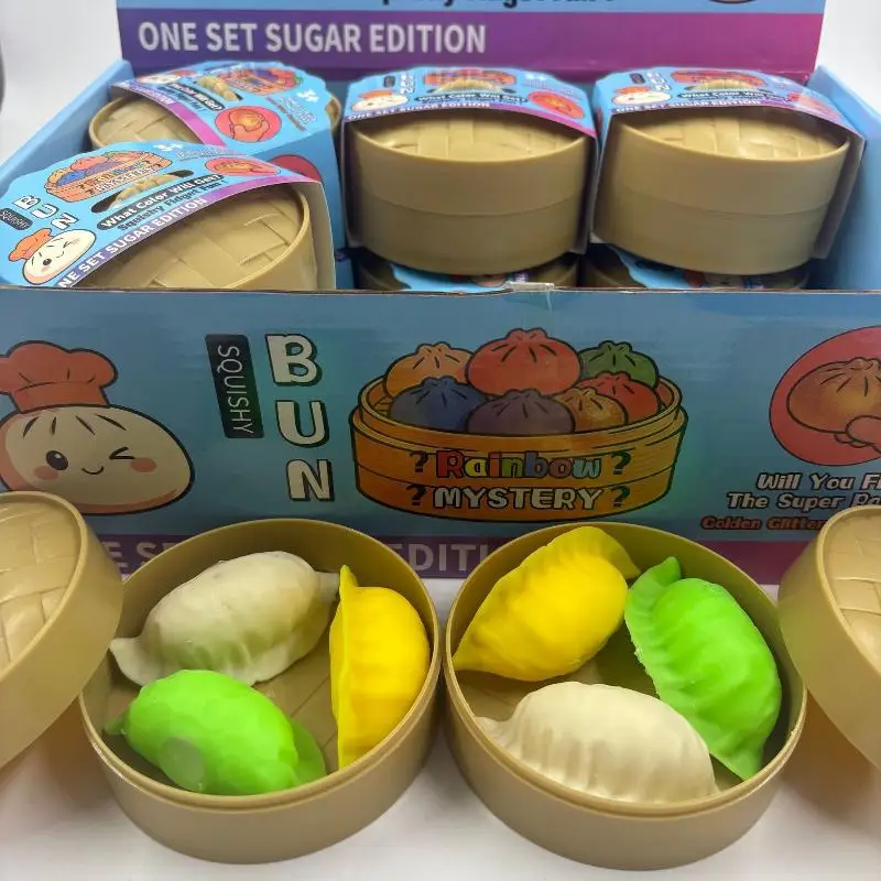 3Pcs Dumpling  Mystery Blind Box Stretchy Fidget Toy with Steamer Fun Halloween Trick or Treat Gift for Kids
