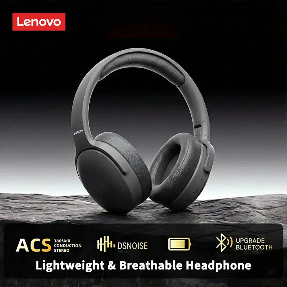 سماعات لينوفو اللاسلكية بلوتوث للألعاب فوق الأذن هاي فاي ستيريو قابلة للطي وخفيفة الوزن مناسبة لهاتف سامسونج آيفون