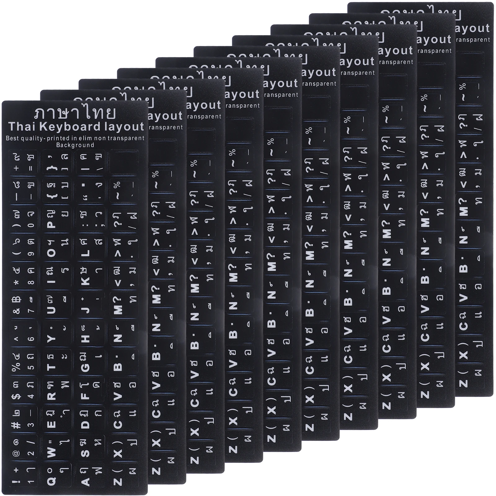 10Pcs Black Background Keyboard Stickers White Lettering Multi-Language Use Universal Computer Accessories Replacement Keyboard