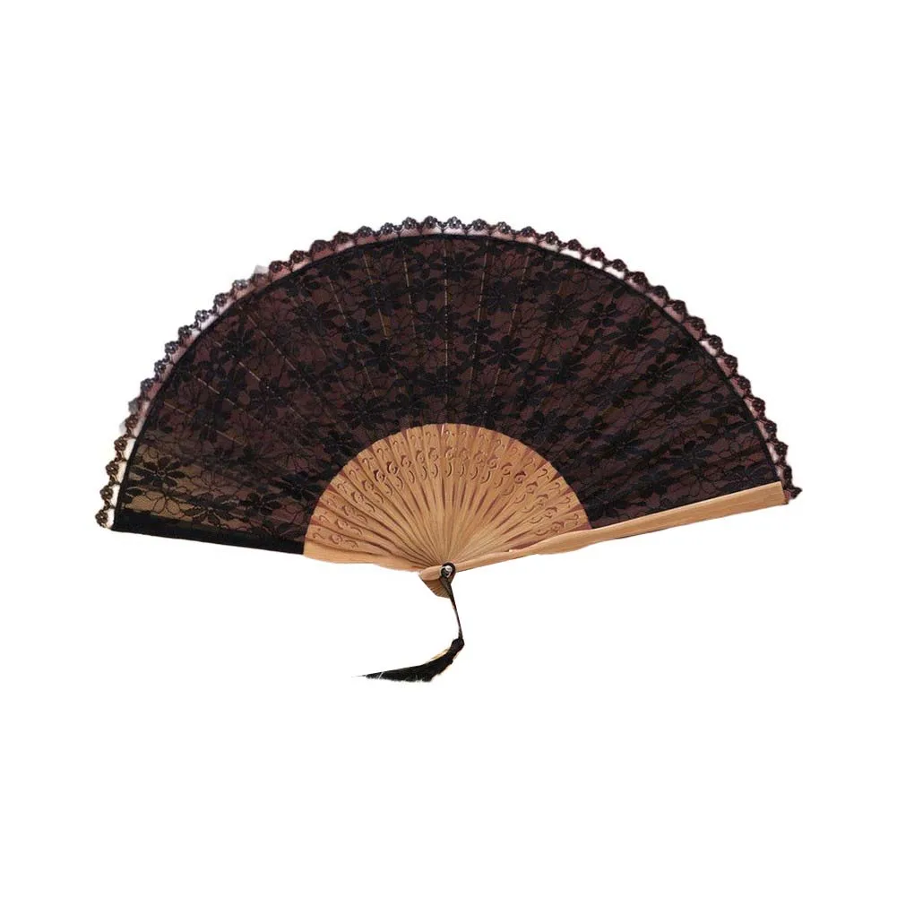 Ladies Folding Lace Hand Fan for Wedding Decor For Home Decoration Elegant Floral Design Cotton Linen Material 23cm Compact
