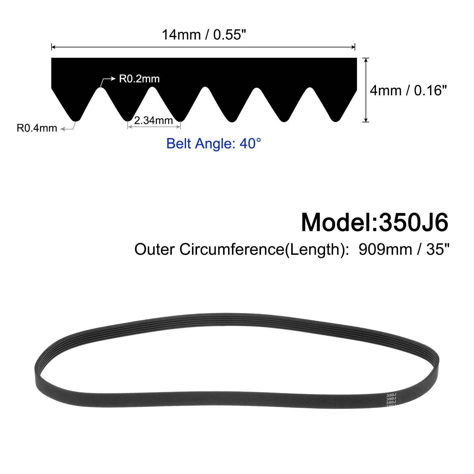 5Pcs Rubber Poly V Belt 6 Ribs PJ V-Ribbed Belt 35-38