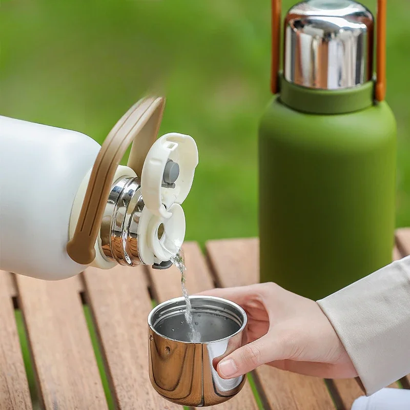 800/1200ml 316 Stainless Steel Travel Thermos,Full Steel Lid Vacuum Insulated Water Jug with Carry Handle Camping Hiking Fishing