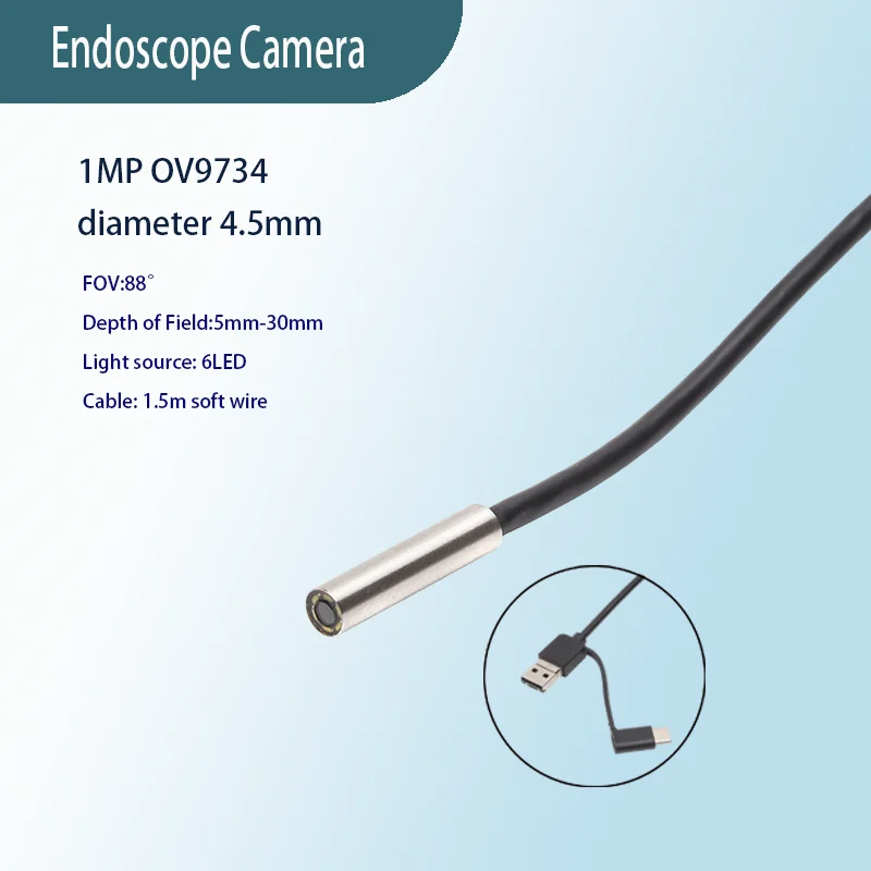 

1MP 4.5mm FOV 88° Ultra-thin USB Hardline Endoscope for Industrial Pipeline Inspection