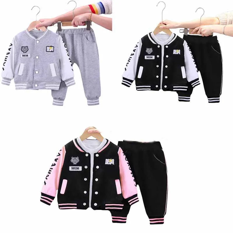 Baby Baseball Clothing Suit Boys Round Neck Monogram Suit Spring Autumn New Girls Cute Casual Fashion 2 Pieces 12M-4 Years Old