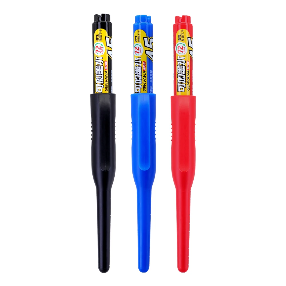 6 Stück Schwarz/Blau/Rot 45mm Spitze Langkopf-Markierstifte, Holzbearbeitung Bohr- und Fliesenmarkierstift Nachfüllbar, für Tiefenloch-Markierung – Detail 1
