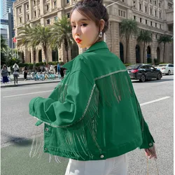 Ladies Jean Top Fashion Tassel Denim Jacket Women's 2023 New Candy Color Large Size Loose Jean Jackets Short Outwear