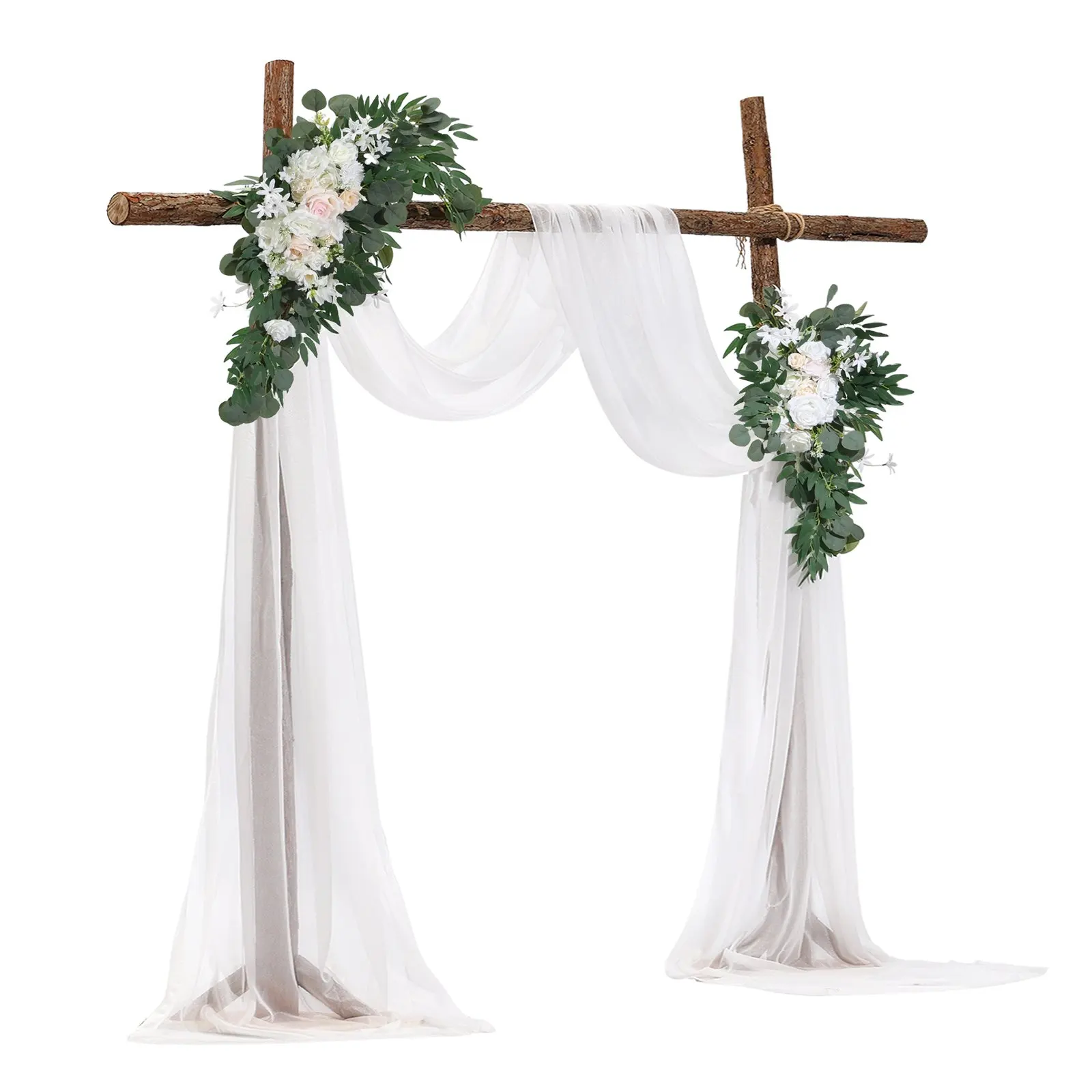 

Free Shipping-Synthetic Ceremony Floral Swag Set 4-Piece For Marriage Altars Party Backdrops Photography Pavilions, White Rose Peony Arrangements Semi-Sheer Fabric Drapes Large Size Silk Petals Realistic Foliage Decorative Drape Panels（Without stand）