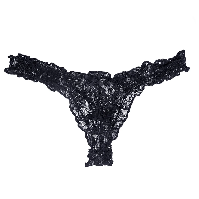 Mens Lace G-string And Thong Sexy Underwear See Through Tanga Bikini String Transparent Male Underpants T-back Panties view 3