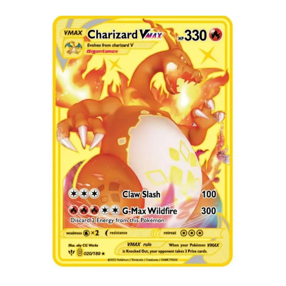 35 style English Sale well  pokemon metal card vmax gx ex original pikachu charizard gold game collection cards