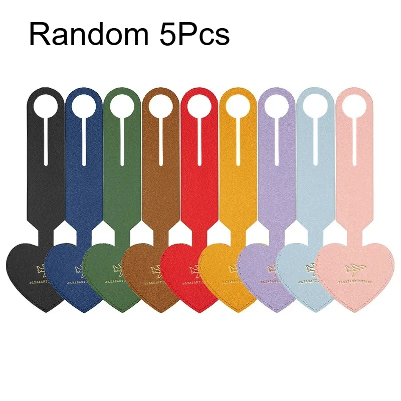 Random 5Pcs Heart Shaped PU Luggage Tags Women Men Holiday Travel Accessories Suitcase Tag Name ID Address Lable Bag Tags For Lu