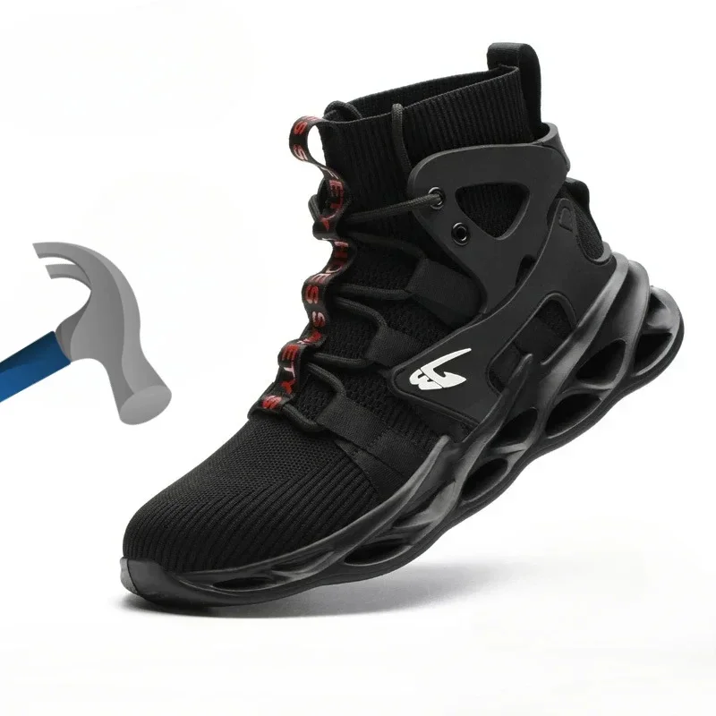 Male Work Boots Indestructible Safety Shoes Men Steel Toe Shoes Puncture-Proof Work Sneakers Fashion High Top Male Work Shoe